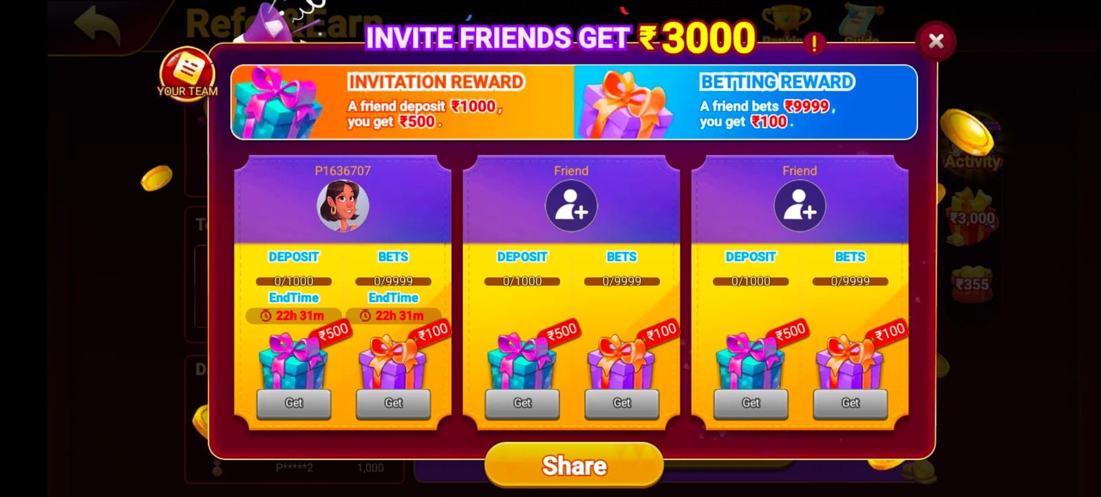 Teen Patti Raja Game Invite friends