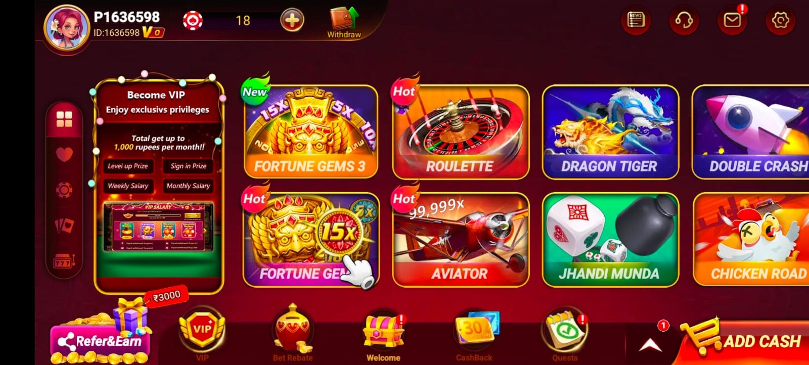 Teen Patti Raja Game Download Interface